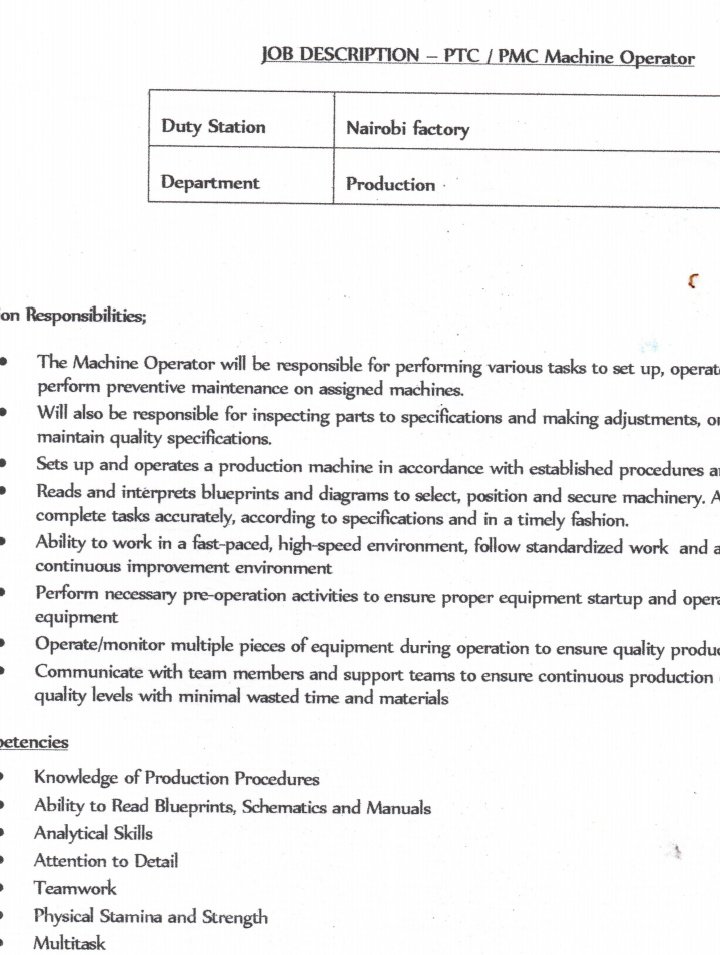 This was the job description... The company is called Metal Crowns Ltd...the job looked good on paper, it's operation of automatic machines.