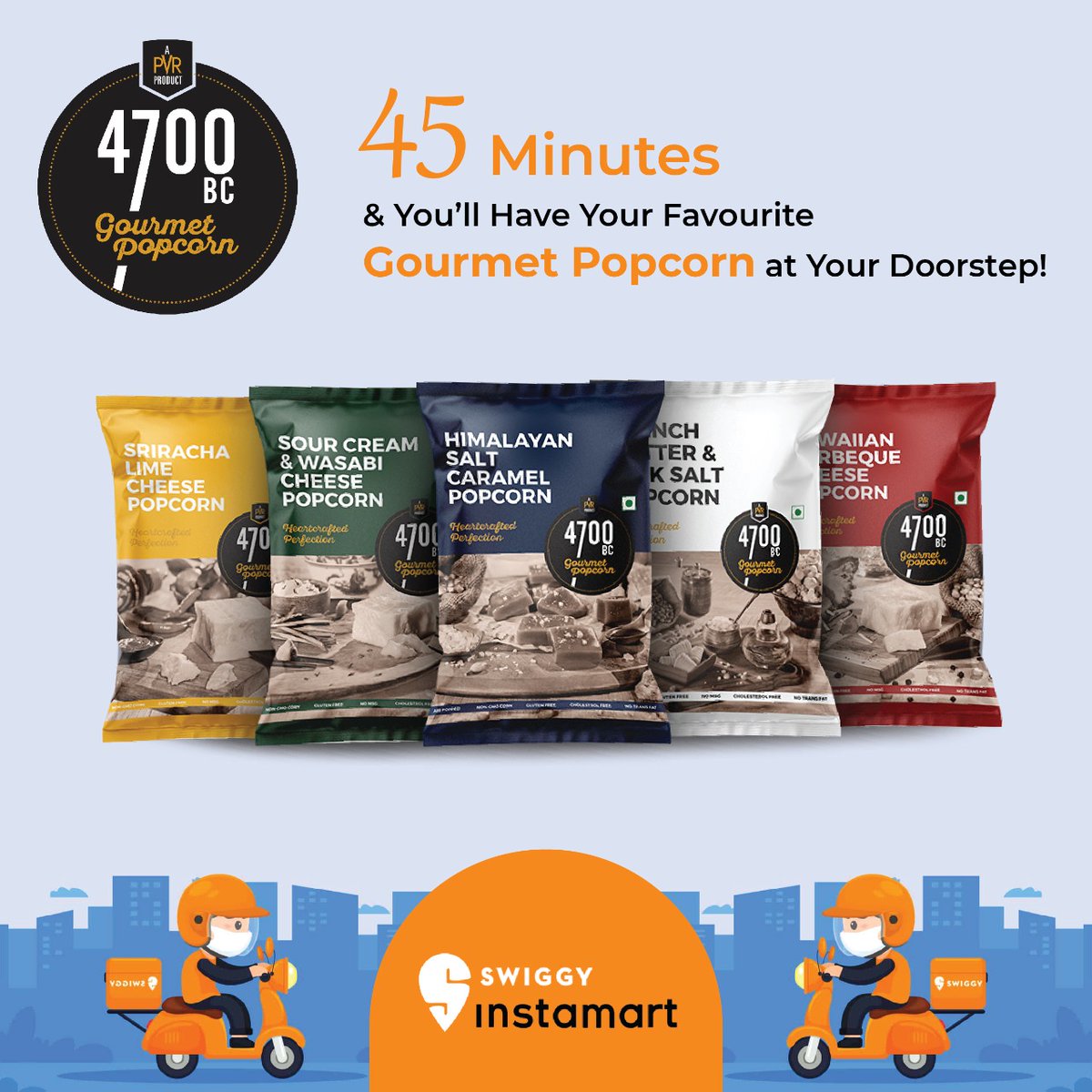 4700BC_'s tweet image. Order! Order! Yes, you heard that right. Now, you won’t have to wait for long to have your favourite #GourmetPopcorn by your side. With #SWIGGYInstaMart, super fast deliveries are happening. So, don’t wait anymore and place an order now on @swiggyindia.

#FoodEssentials
