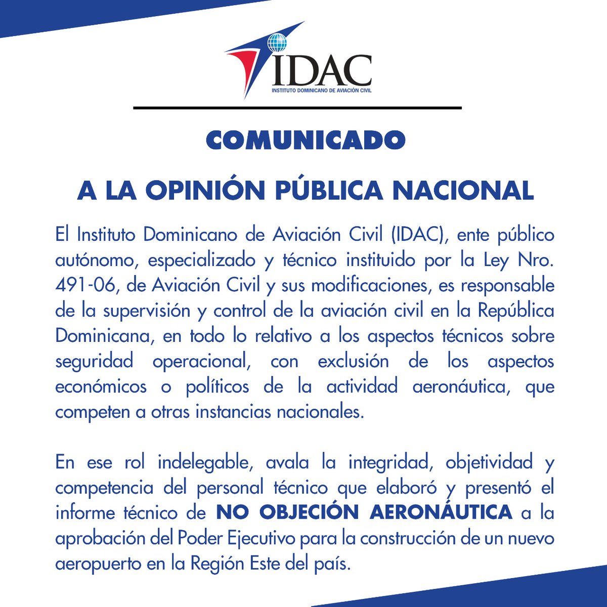 IDAC_RD's tweet photo. COMUNICADO A LA OPINIÓN PÚBLICA NACIONAL https://t.co/ut5UQCa3QR