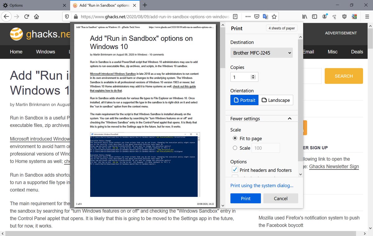 ghacks's tweet photo. New Print Preview interface in Firefox 81 #firefox #printing #mozilla

https://t.co/9lyBXjgLRW https://t.co/VDmcCsZ2u1