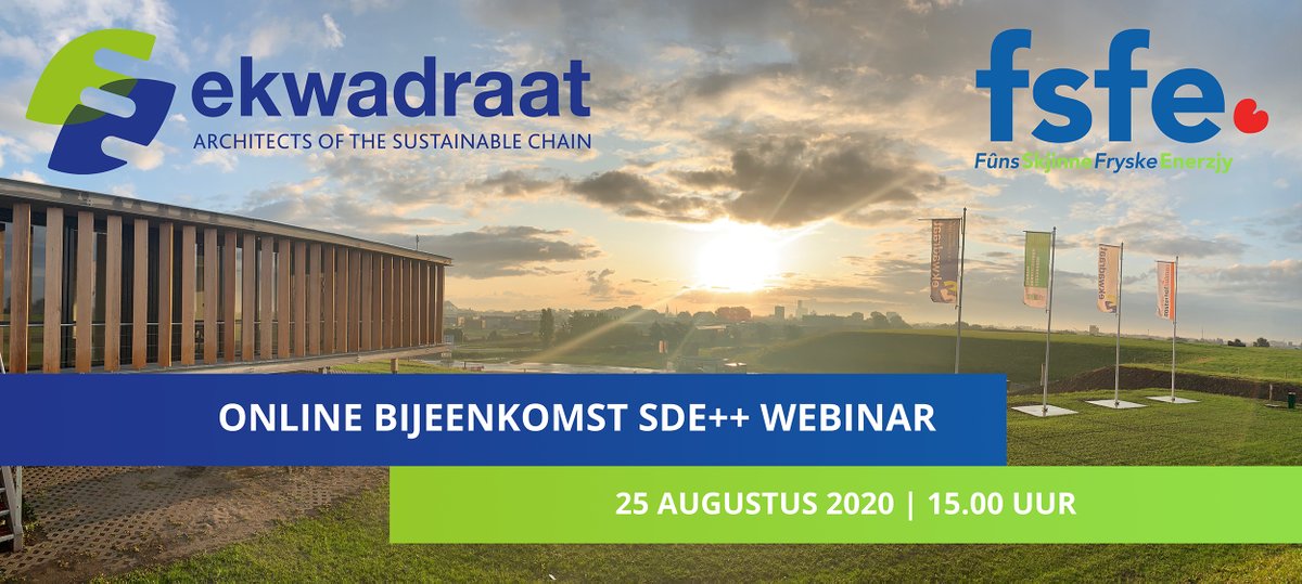 Het FSFE en Ekwadraat slaan de handen in een om jou kennis te laten maken met de ins &amp; outs van de nieuwe SDE++ regeling. Hierbij nodigen wij je dan ook graag uit voor onze webinar op 25 augustus 2020, om 15.00 uur.

Meld je hier aan: ow.ly/k6CD50AAYJh