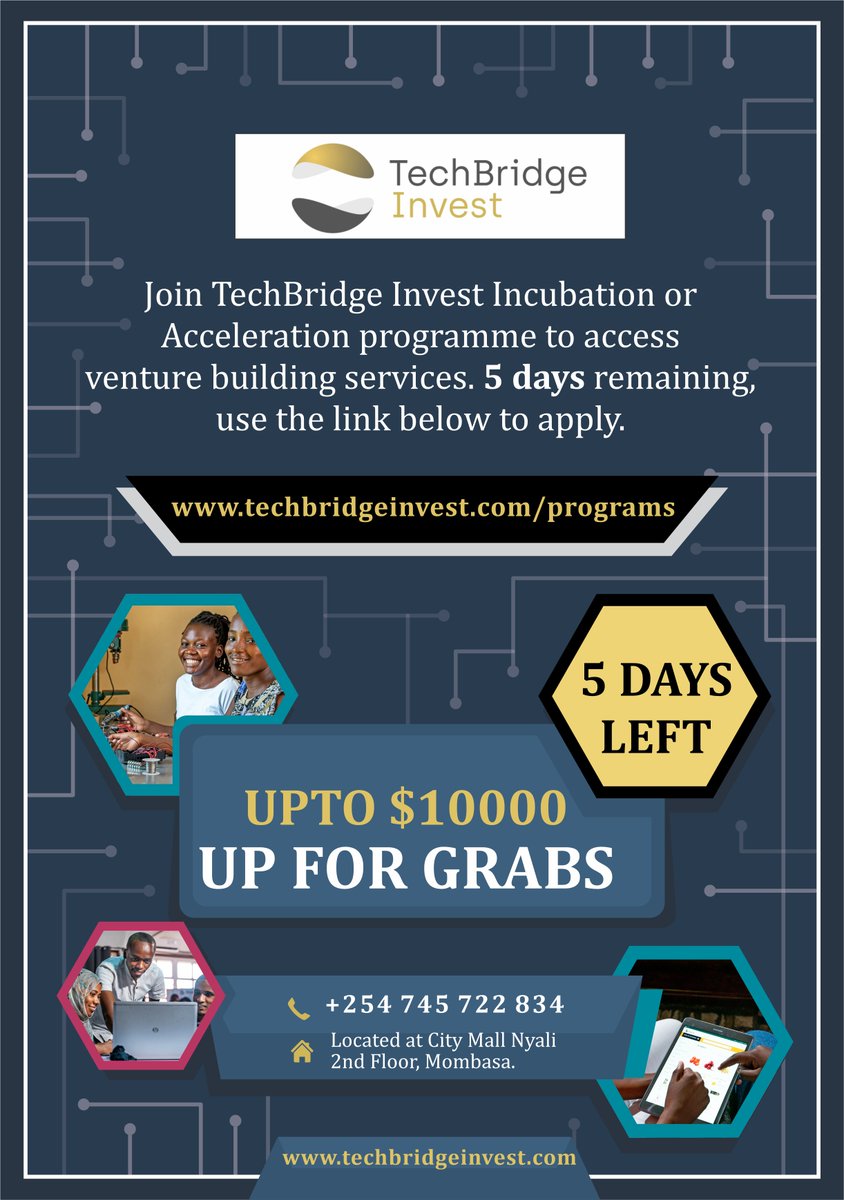 TechBChallenge's tweet image. Deadline is fast approaching We are applying for Incubation/Acceleration Program at techbridgeinvest.com/programs
 #innovation #training #education #learning #edtech #skills #InfluencerChallenge