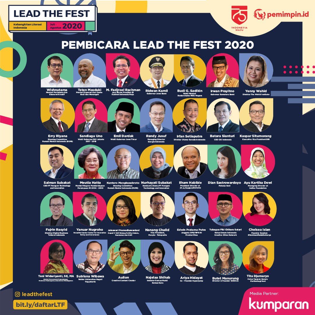 kumparan's tweet photo. Waktunya merayakan kepemimpinan bersama https://t.co/zG0ycraYPX!
ποΈ10-16 Agustus 2020
βFree, Online Webinar
π Daftar sekarang: https://t.co/sEVsjB9KRk
Rangkaian Lead the Fest ini gratis!
π’ Info: https://t.co/w3k87HsDfh
Yuk, daftar! #webinar #leadthefest #pemimpinmuda https://t.co/PRsHxTjCZm