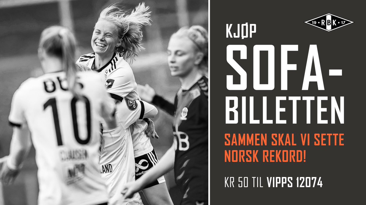 RBKvinner's tweet photo. SOFABILLETTEN❕
Vi drømmer om å sette norsk rekord🙌🏼 LSK solgte 2001 billetter til sofakampen sin, vi trenger hjelp fra dere RBK-supportere for å slå den rekorden på søndag. Er dere med? Hvor mange klarer vi? Kjøp billett via Vipps > 50kr til 12074🤍🖤 https://t.co/H5IgBeN4QQ