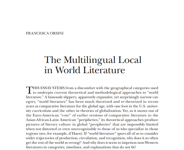 The poets I look at were of course multilingual. Following the work of Francesca Orsini and Ronit Ricci, I ask how poets imagined their multilingual world by looking towards, longing for, and feeling belonging to different places simultaneously6/9