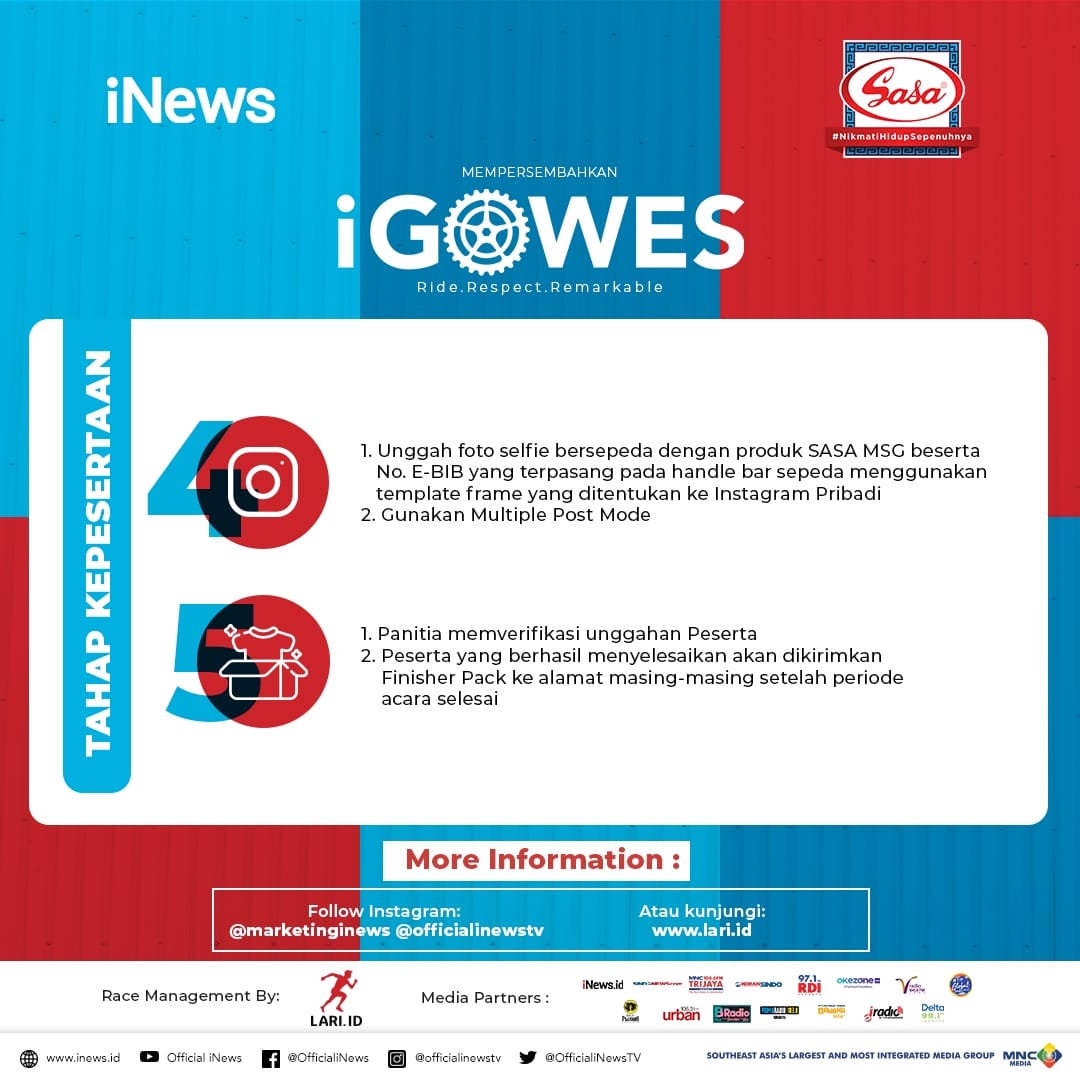 SeputariNews's tweet photo. “HUT KEMERDEKAAN RI” ke-75, iNews mengajak pecinta sepeda untuk mengikuti event iGowes Virtual Ride, multiple ride 75K. #nikmatihidupsepenuhnya
@sasa_melezatkan
Info lebih lanjut kunjungi https://t.co/UbHUd4fN6q
#igowesxsasa #igowes2020 #igowes75k #lariid #inews #gowesvirtual https://t.co/zgc0OWWR8H