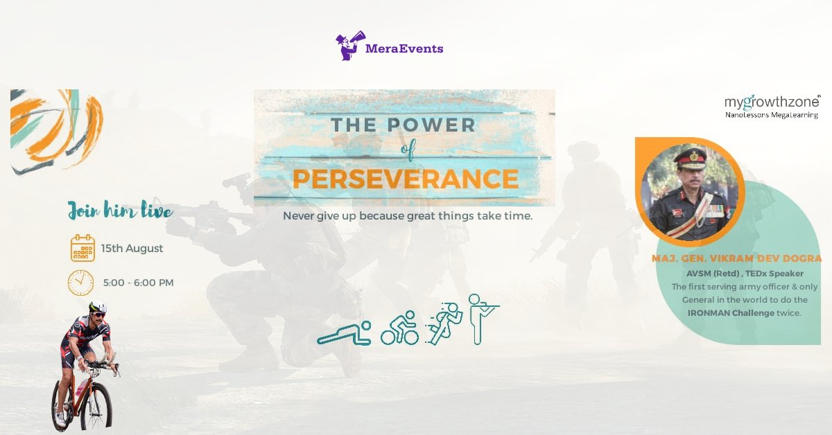 EventsNowIndia's tweet image. Learn &quot;The Power of Perseverance&quot; from The only General in the world to do the IRONMAN CHALLENGE twice, Maj. Gen. Vikram Dev Dogra, AVSM (Retd), TEDx SPEAKER.

Hurry ! ! Register Now  ! ! buff.ly/2XMojX0

 #ironmanchallenge  #TEDx  #PerseveranceIsTheKey #MeraEvents
