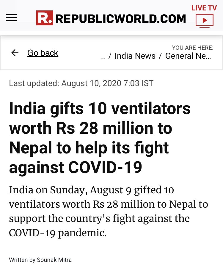 SaketGokhale's tweet image. Another angle in the PM CARES ventilators scam:

India gifted Nepal 10 ventilators worth 28 million rupees. 

That means, cost of 1 ventilator is 2.8 million i.e. 28 lakhs! 

PM CARES ventilators allegedly cost 4 lakh/ventilator. 

What a novel way of embezzlement, PM Modi!
