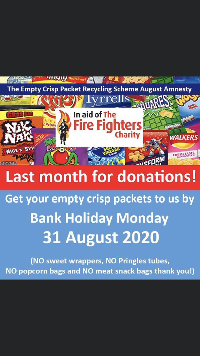 St Mawes Community Fire Station (@stmawescfrs) on Twitter photo Our empty crisp packet recycling scheme will end on 31/08/2020. All money raised goes to <a href="/firefighters999/">Fire Fighters Charity</a> & we have currently raised £3,139.50! You can drop off your donations to us every Monday evening in August from 7pm to 9pm. Just ring the door bell Our empty crisp packet recycling scheme will end on 31/08/2020. All money raised goes to <a href="/firefighters999/">Fire Fighters Charity</a> & we have currently raised £3,139.50! You can drop off your donations to us every Monday evening in August from 7pm to 9pm. Just ring the door bell