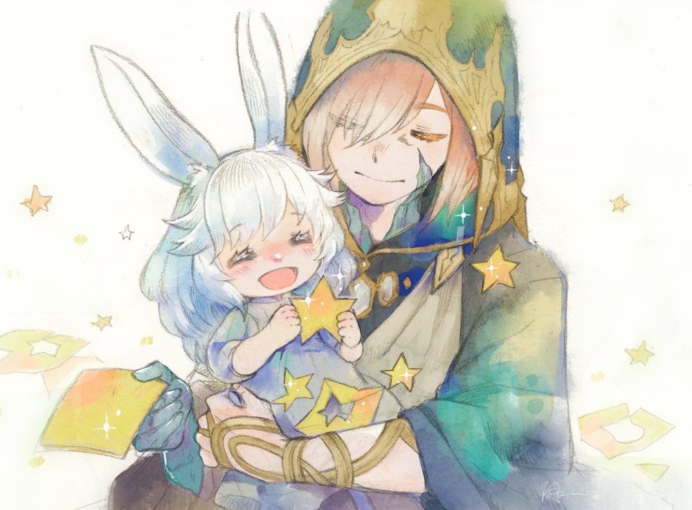 animal ears closed eyes 1boy smile rabbit ears 1girl viera  illustration images