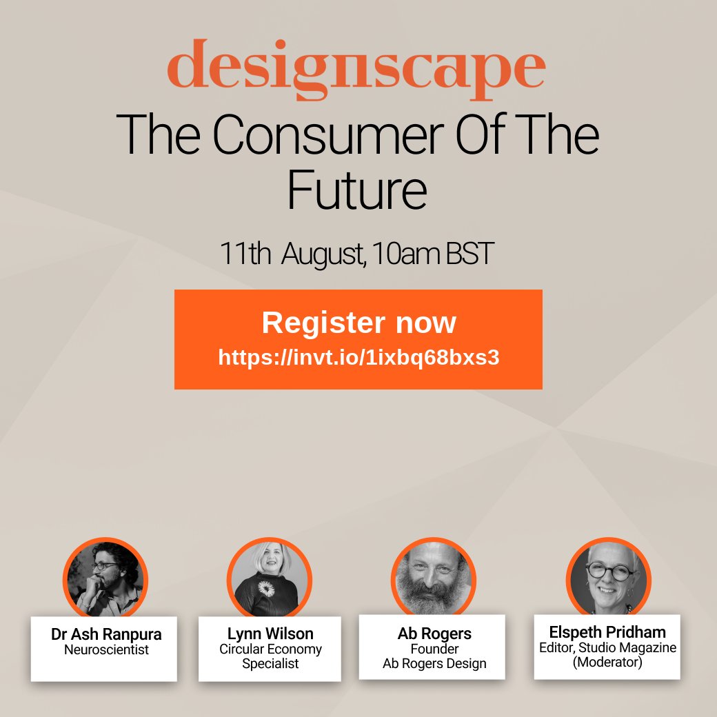 Tune in tomorrow for a fascinating insight into the consumer of tomorrow - where and how will we live, shop and interact #designscape2020