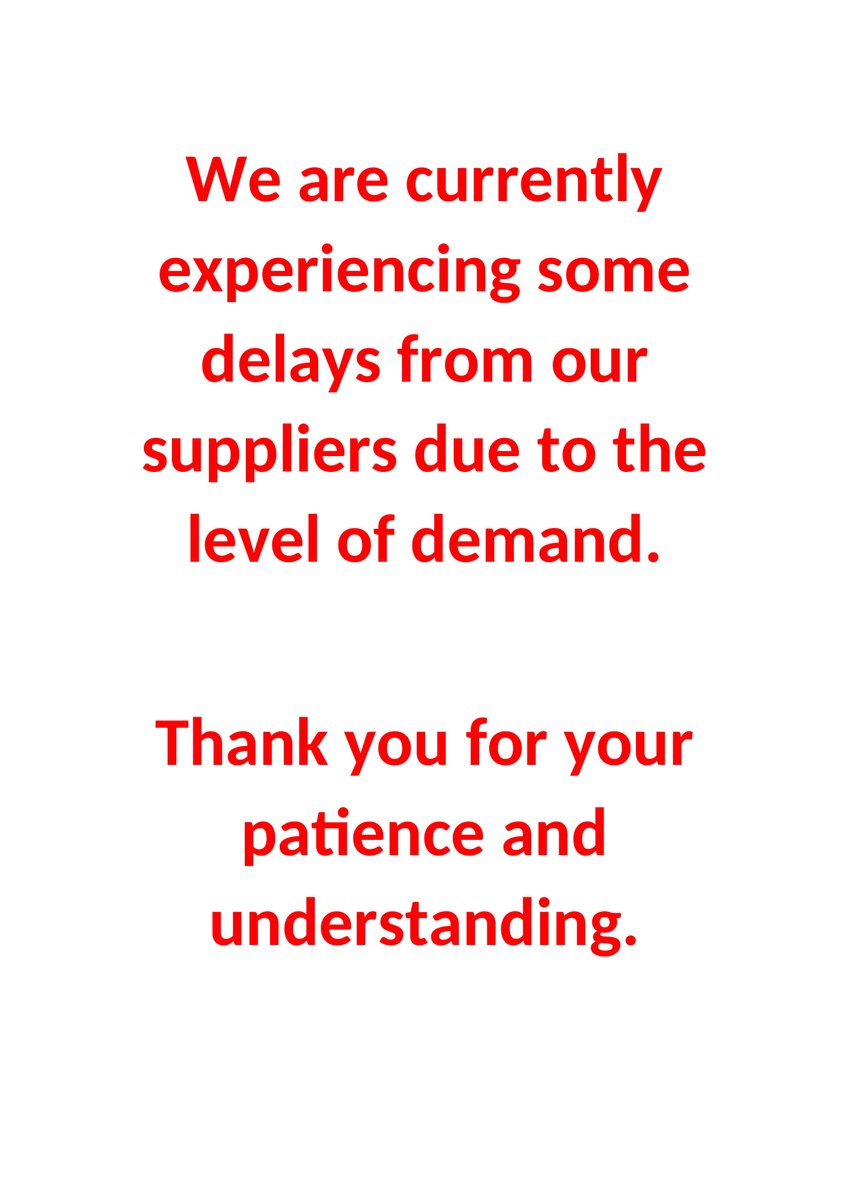 Some of our manufacturers are experiencing delays due to the Covid closures, they are catching up with previous orders whilst producing new ones. We really do appreciate our customers patience!