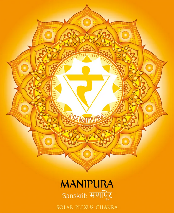 .𝐂𝐡𝐚𝐤𝐫𝐚 𝐏𝐥𝐞𝐱𝐮𝐬 𝐒𝐨𝐥𝐚𝐢𝐫𝐞 - 𝐌𝐚𝐧̣𝐢𝐩𝐮̄𝐫𝐚."I DO"Couleur : JauneSens : VueMantra : RamSymbole : Triangle InverséPlanète : JupiterPierre : ÉmeraudeÉlément : FeuInfluence : Pouvoir, joie, motivationImpact de son dysfonctionnement : Anxiété, digestion