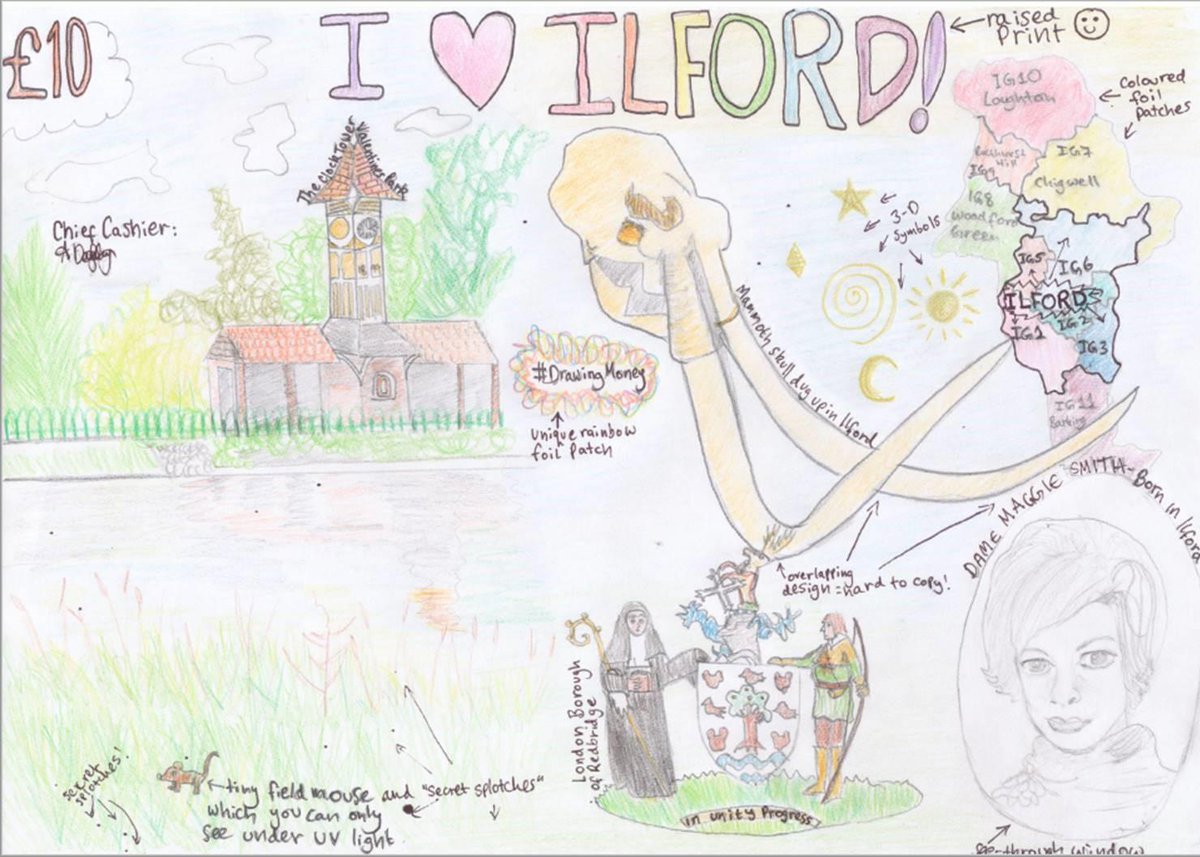 boemuseum's tweet photo. Remember - this is the last week of our #DrawingMoney competition! All entries must be in by midnight Friday 14th! One of us have had a got at it too. Check out this design based around Ilford in East London! https://t.co/lF3r7siIhR
