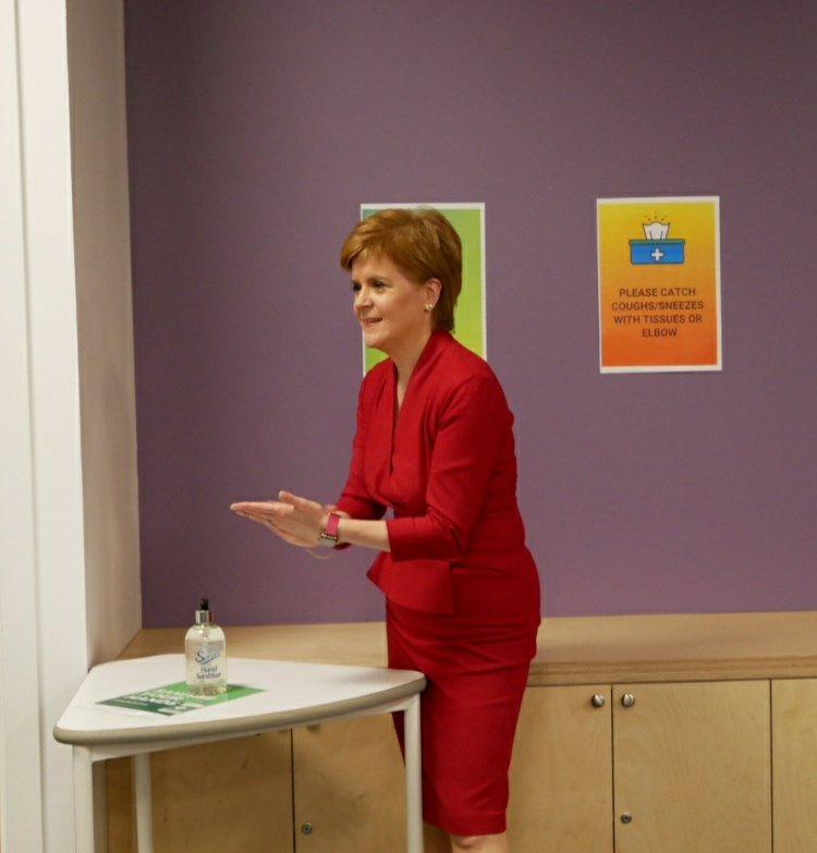 ScotGovFM's tweet photo. First Minister @NicolaSturgeon visited @WestCalderHigh this morning to see some of the new measures in place ahead of schools reopening across Scotland this week https://t.co/tVvaraaDF6