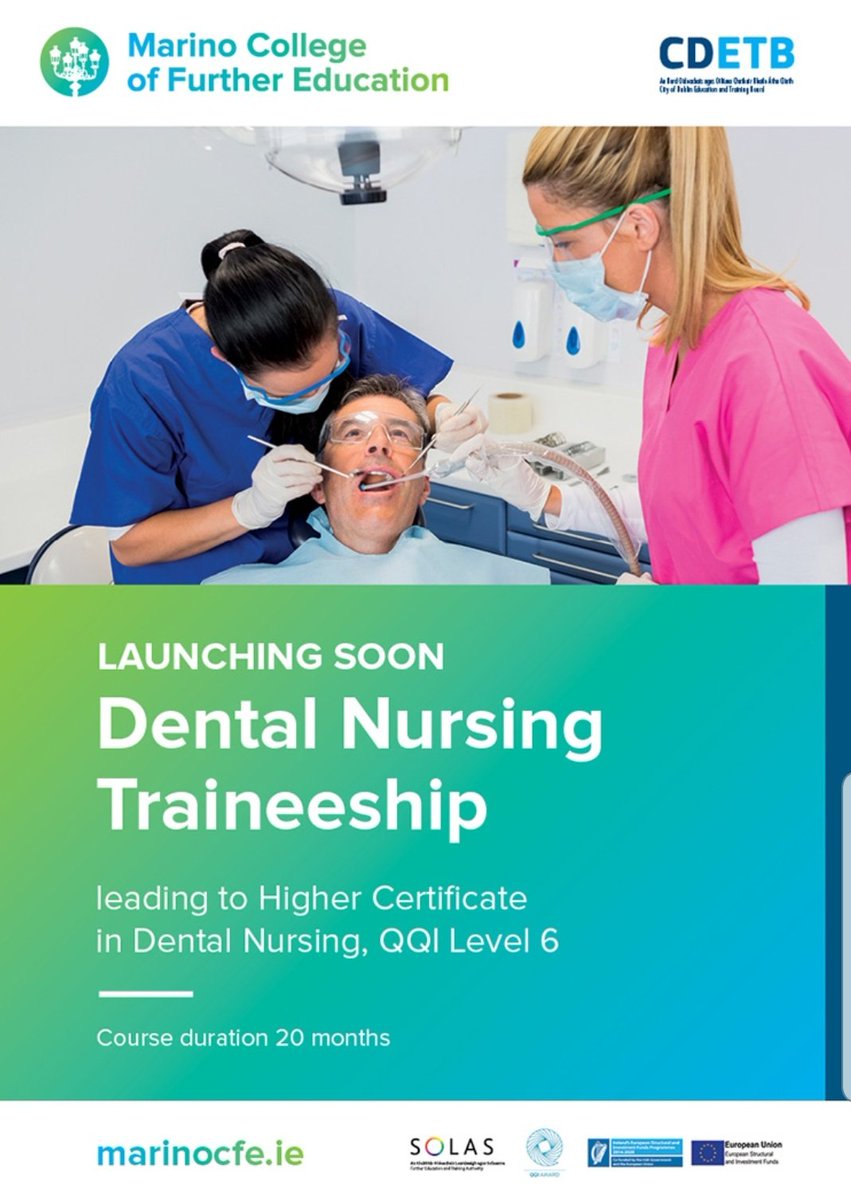 Delighted to announce that our Traineeship in Dental Nursing leading to a Higher Certificate Level 6 is due to launch shortly. Watch this space for information. #CDETB  #thisisfet #dentalnursing