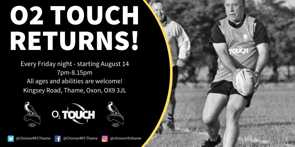 ⚫️⚪️ O2 TOUCH RETURNS ⚫️⚪️

It's back! 😀

Starting August 14, join us every Friday night for fun and friendly rugby! 🏉

Full details 👉 chinnor-rfc.com/news/o2-touch-…