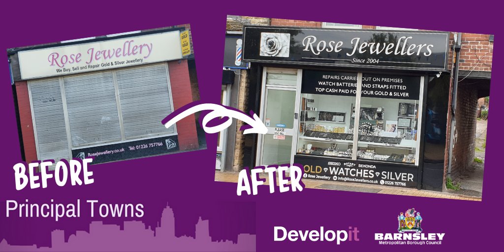 We think Rose Jewellery on Wombwell High Street is looking fantastic after its #PrincipalTowns upgrade, with new signage and shutters.