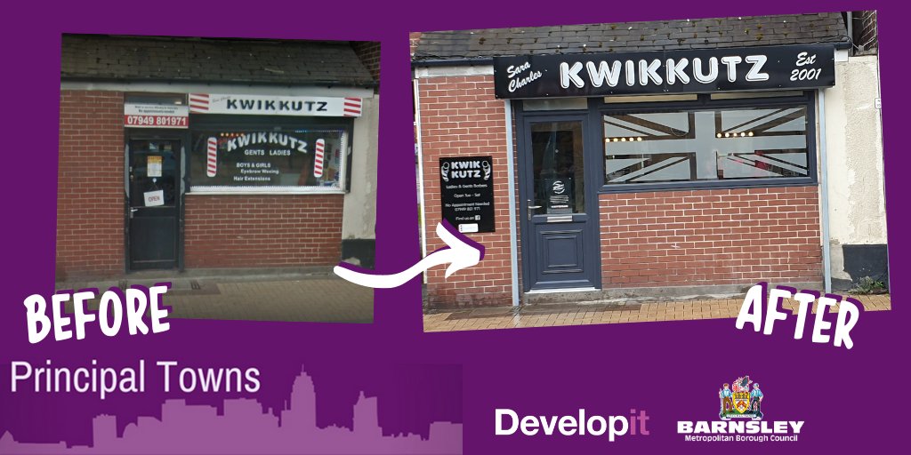 With the help of #PrincipalTowns, Kwik Kuts on Wombwell High Street has been re-styled. With new signage, and a new door and window, we think their new 'do looks fab!