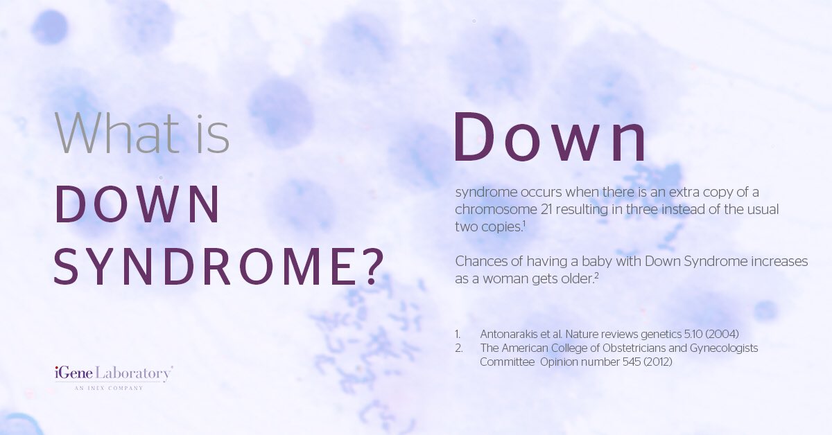 iGeneLaboratory's tweet image. What is Down Syndrome?

To find out further information on iGene Non-Invasive Prenatal Test (NIPT), follow us on Twitter or visit igeneprenataltest.com

#noninvasiveprenataltest #nipt  #trisomy21 #DownSyndrome #pregnancytest #igene #igenelaboratory #medtech #Singapore