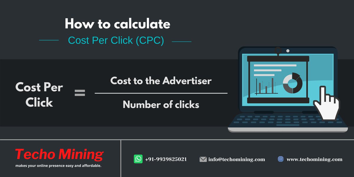 TechoMining's tweet photo. Digital Marketing Tips!!
How to Calculate CPC(Cost per click)?
CPC= Cost to the Advertiser / Number of Clicks
#digitalmarketing #marketing #digitalmarketingtips #techomining #softwarecompany https://t.co/5Bv9gP96uF