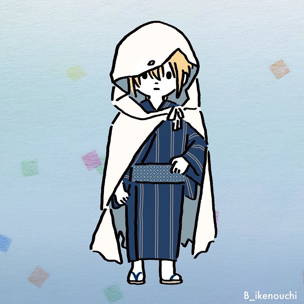 1boy male focus solo japanese clothes blonde hair hood kimono  illustration images