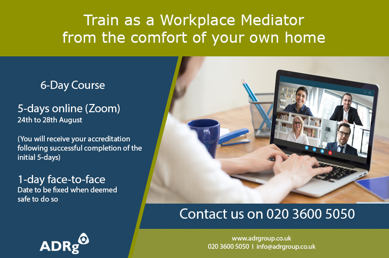 ADRgMediation's tweet photo. Are you looking to train as a workplace mediator?
Contact us 020 3600 5050 to find out more about this exciting opportunity.
#adrgroup #adrg #mediation #mediator #skillstraining #workplacemediation #workplace #cmc #training #hr https://t.co/vE3ltk2FGU