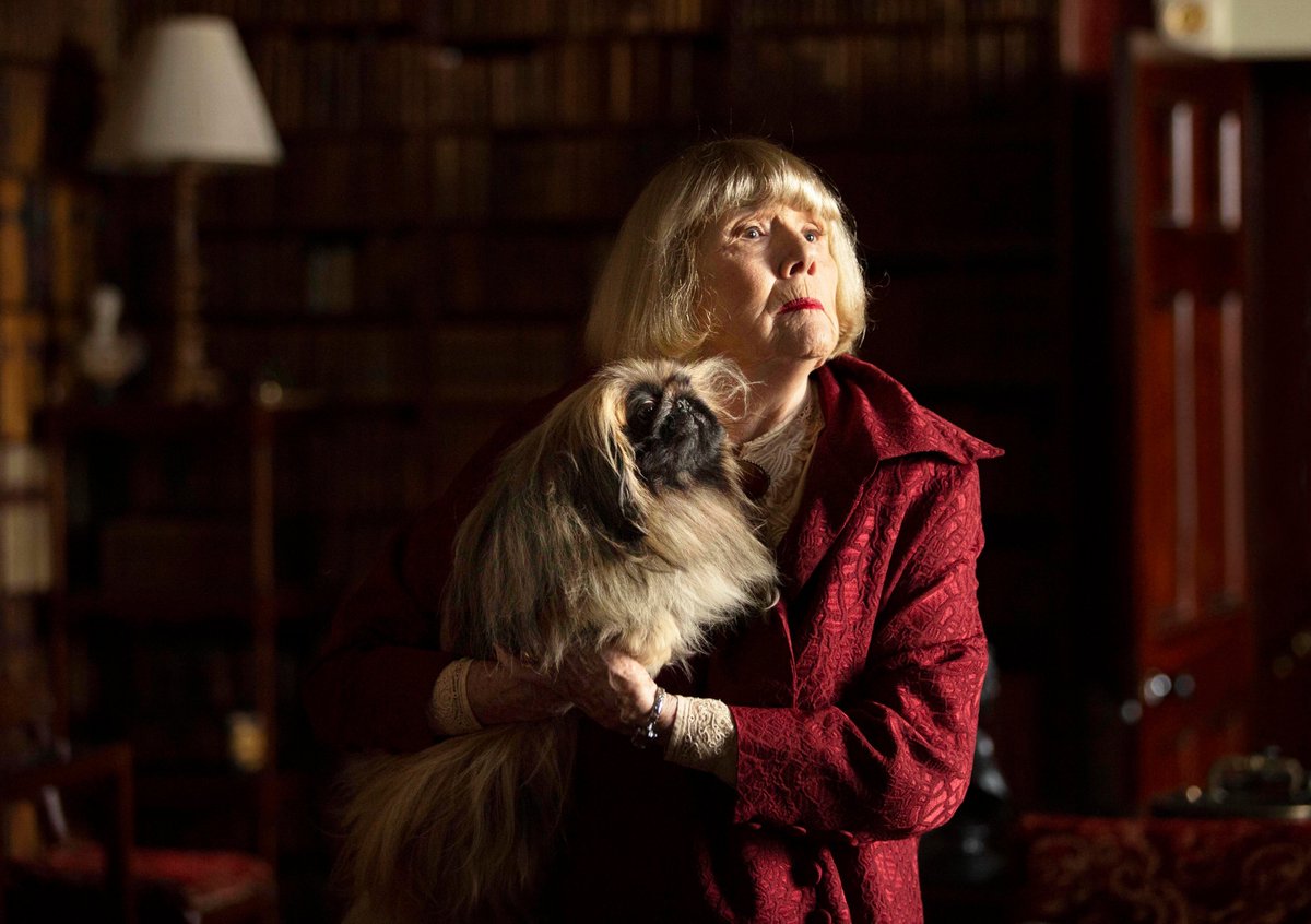 Here's your first look at Dame Diana Rigg as Mrs Pumphrey and her adorable doggy, Tricki Woo in All Creatures Great and Small, coming his autumn to Channel 5! #ACGAS