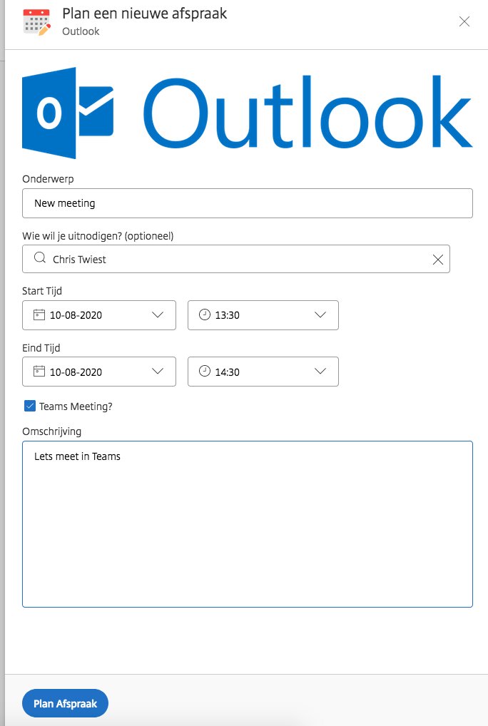 TwiestChris's tweet image. Create a new #Outlook meeting (with #Teams) directly from your workspace with @Citrix #MicroApp. Created by @RawWorksNL #FutureOfWork