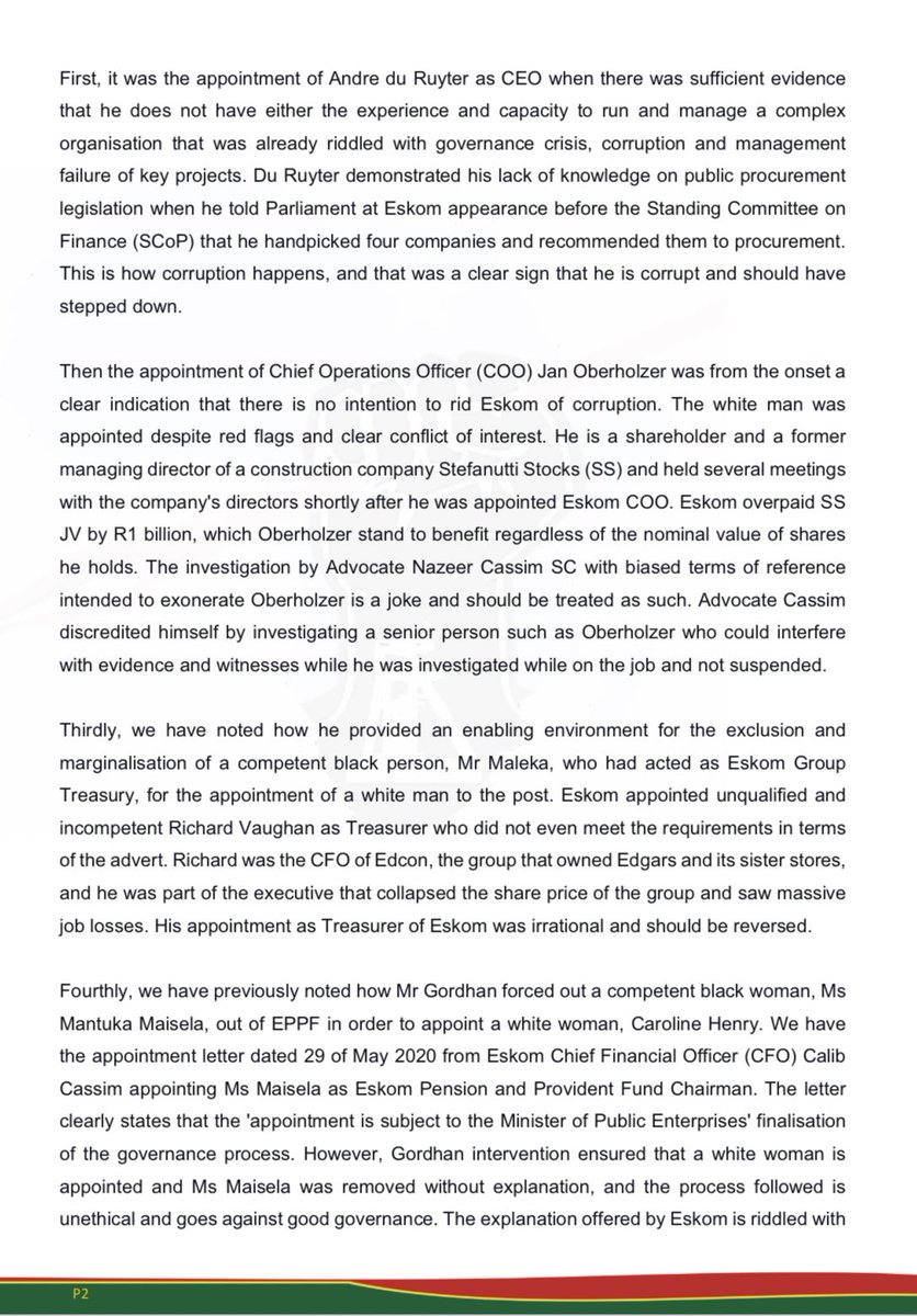 EFFSouthAfrica's tweet photo. EFF Statement on the Appointment of Pravin Gordhan's Relative to the Eskom Pension and Provident Fund, Nepotism and Corruption at Eskom https://t.co/YvxZdTV7Fn