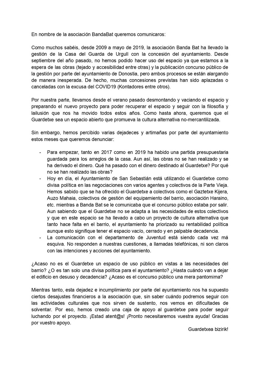 COMUNICADO DEL GUARDETXE