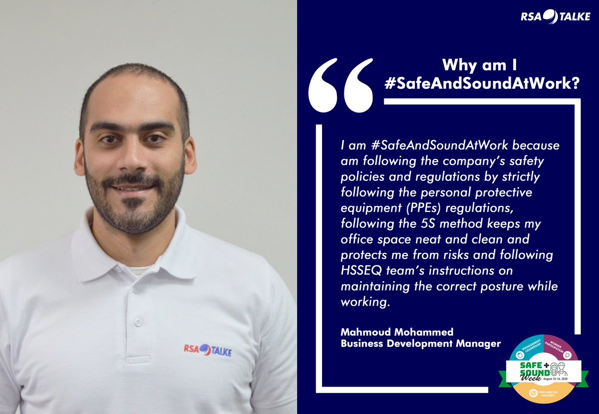 RSALogistics's tweet photo. #Safe+#SoundWeek
In line with our safety standards and initiatives our team members here at #RSATALKE are joining in the Safe + Sound Week campaign an initiative led by @OSHA_DOL by sharing why they feel safe at work.
https://t.co/Japqpt6BnE
#SafeAndSoundAtWork #SafetyFirst https://t.co/N5x9NIVMkt