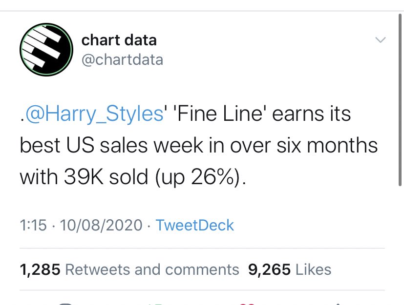 -“Fine Line” rises to #7 on its 34th week on the Billboard 200 chart. It has now spent 13 weeks in the top 10, and it’s entire run (8 months) in the top 20. - “Fine Line” is #7 on global album chart.