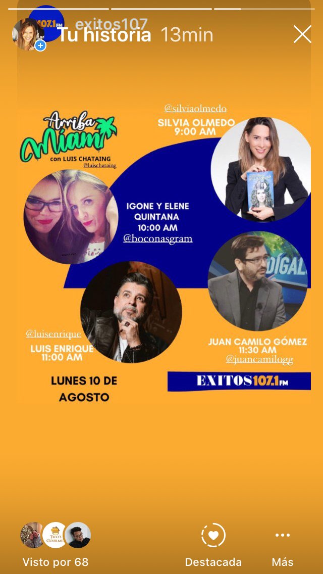 boconas's tweet photo. Hoy vamos a estar en el programa de @LuisChataing #arribaMiami por @Exitos107 a las 10 am. Será vía zoom.
En las redes de la emisora y de Luis seguro nos podrán ver y escuchar.😉
@elenekintana @IgoneKintana #Boconas
#SaborQueSePegaMiamero https://t.co/QurOYf6ESg