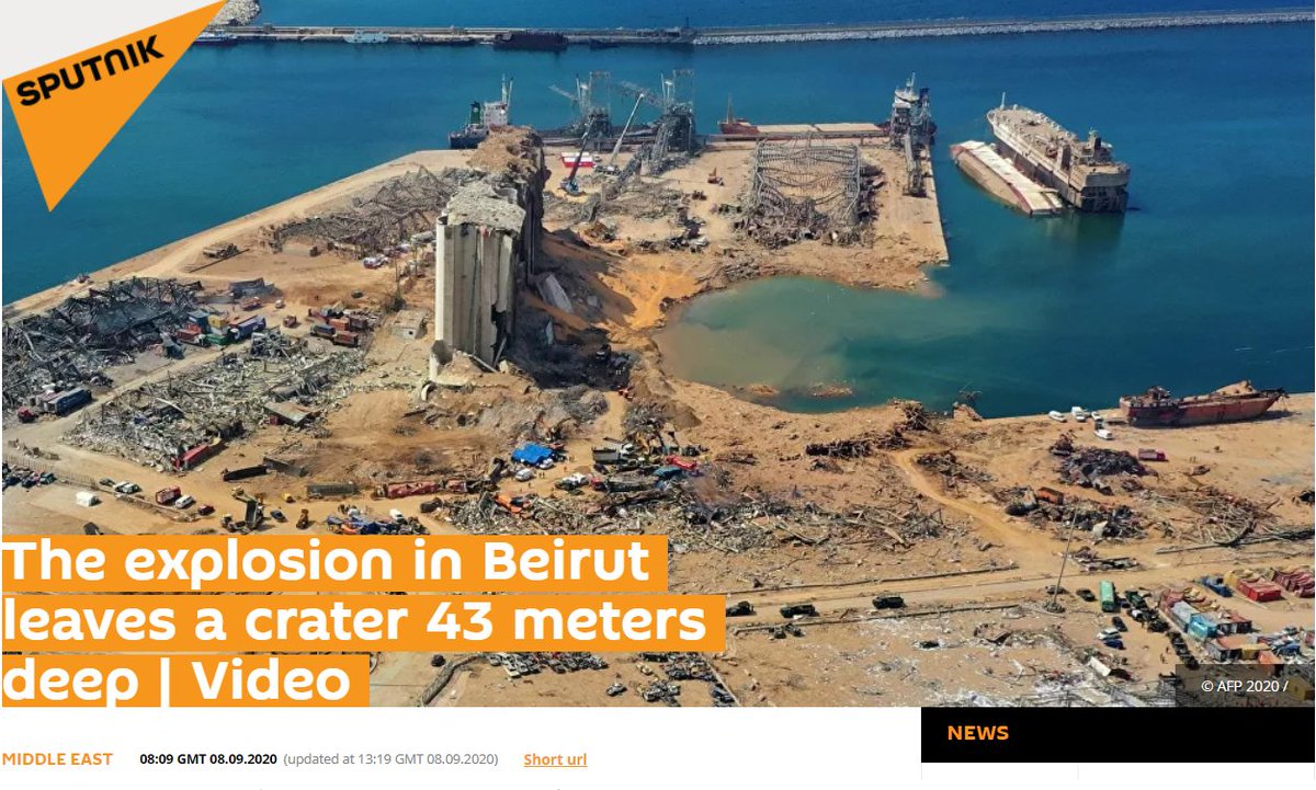 So if a surface 1.2-kt explosion can only blast a 5-meter deep crater, how could you possibly blast a 43-meter deep crater like Beirut? Well you could do two things: 1) bury the explosive device deeper and/or 2) increase its explosive energy (TNT equivalence).6/