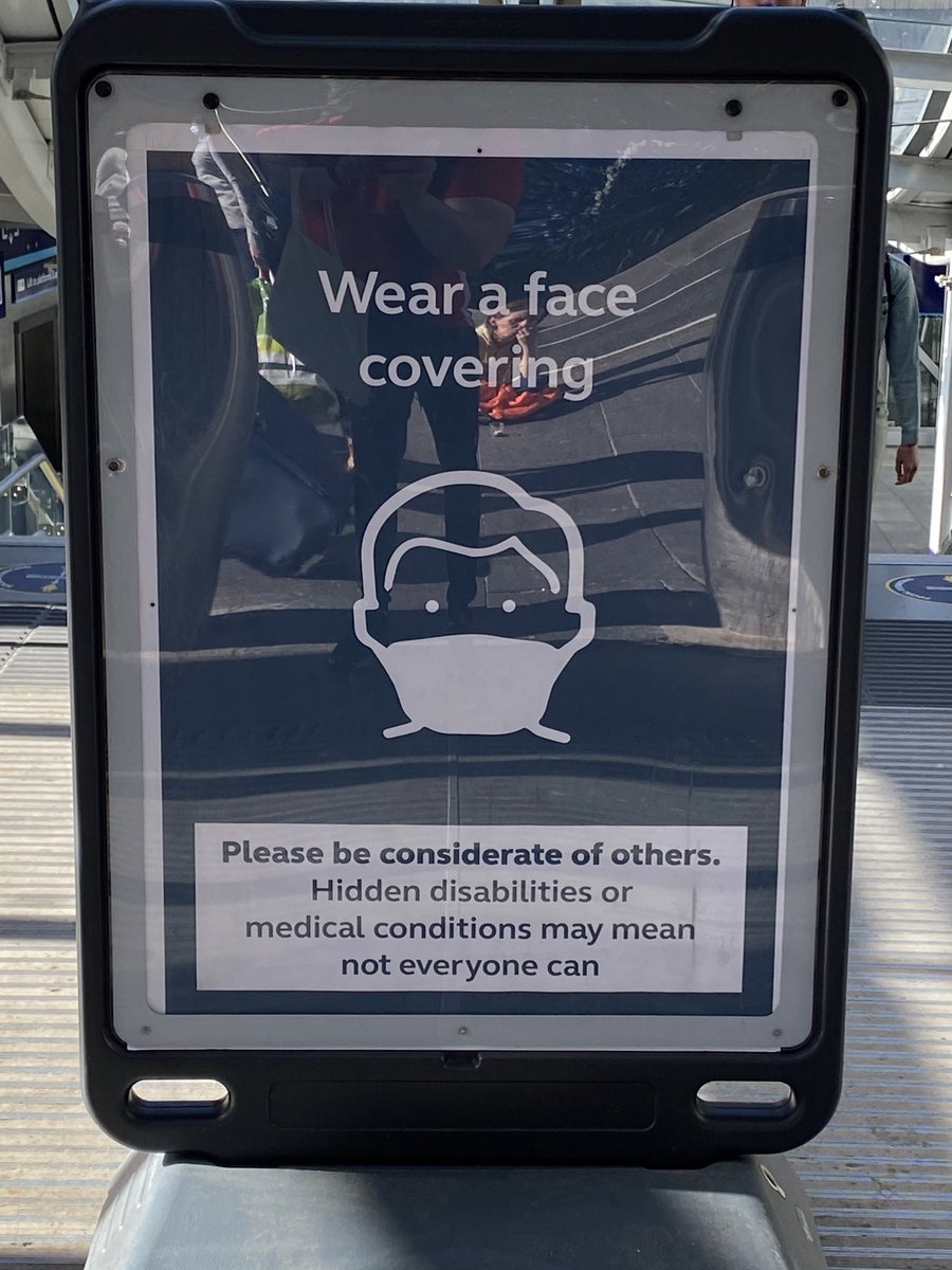 danielslaw's tweet photo. ⁦@NetworkRailSCOT⁩ thank you for amending your #facemasks #facecoverings poster sign to raise awareness of #hiddendisabilities it means a lot to me #disability #MentalHealthAwareness https://t.co/tXr3wuSrln
