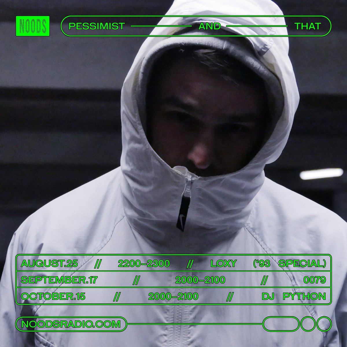 The next 3 months of Pessimist And That on <a href="/noodsradio/">Noods Radio</a> I'm inviting friends: <a href="/Loxycylon/">Loxy</a> - with a 1992 special, Bristol's 0079 (From DEDW8) &amp; The world's actual softest boi - DJ Python🐍 Set the reminders! 💚