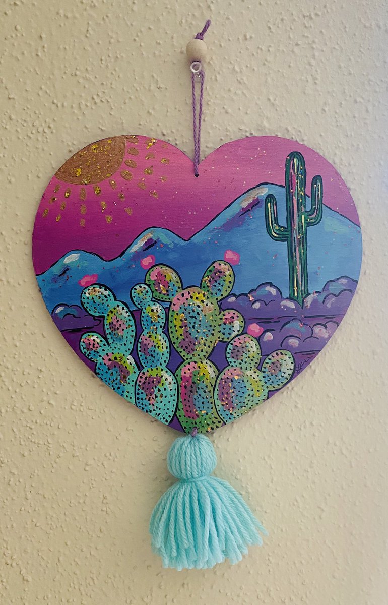  Such adorable art work from  @marilyroseart this Cacti Mountains Glitter Sun Wall hanging gives me Lisa Frank vibes and Im living for it! 