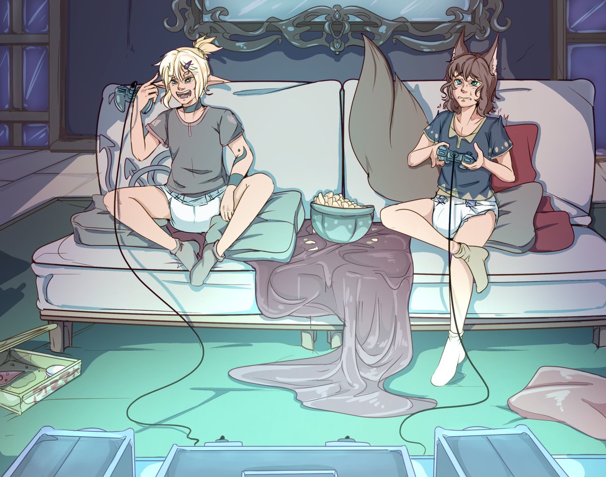 noxalys's tweet image. Devi and his friend decided to spend the whole night gaming, yet someone seems to be a salty one! at least they do not need any potty break!  #abdl #abdlboys