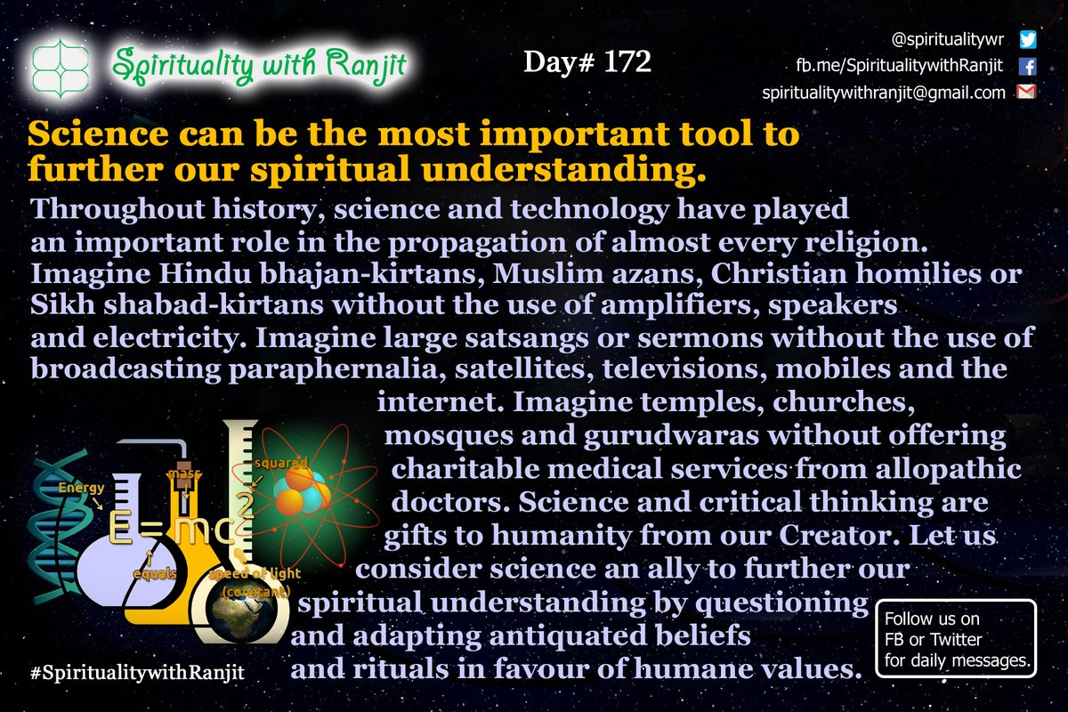 spiritualitywr's tweet photo. Do you think science is against spirituality?

#Day172 #Tweet172 #Post172 #scienceandspirituality #spiritualunderstanding #religiouspropagation #technology #humanity #gadgets
#SpiritualitywithRanjit
@spiritualitywr @ranjitksharma https://t.co/ObIgUhUIsO