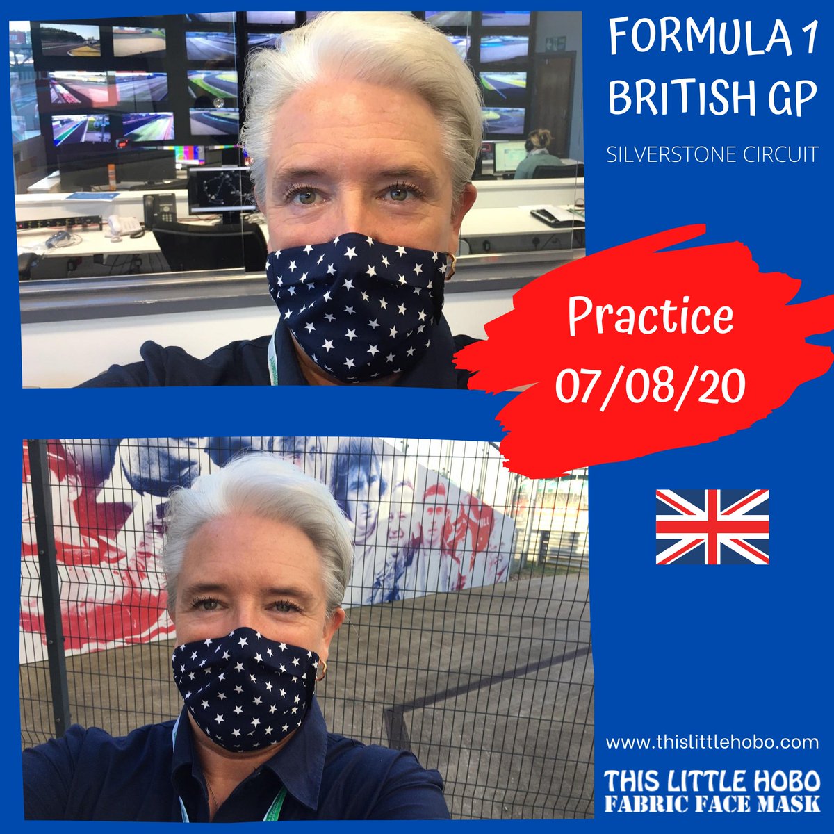 thislittlehobo's tweet photo. 3 days, 3 different looks at the #Formula1 #BritishGP. No crowds at the #70thf1 but a #happycustomer was there sporting my #facemasks. If you too are in need of a #comfortable #facemask see what makes these so special at https://t.co/cgdVCkwPYs. Congrats to Max and @redbullracing https://t.co/hXlqYtQc1q