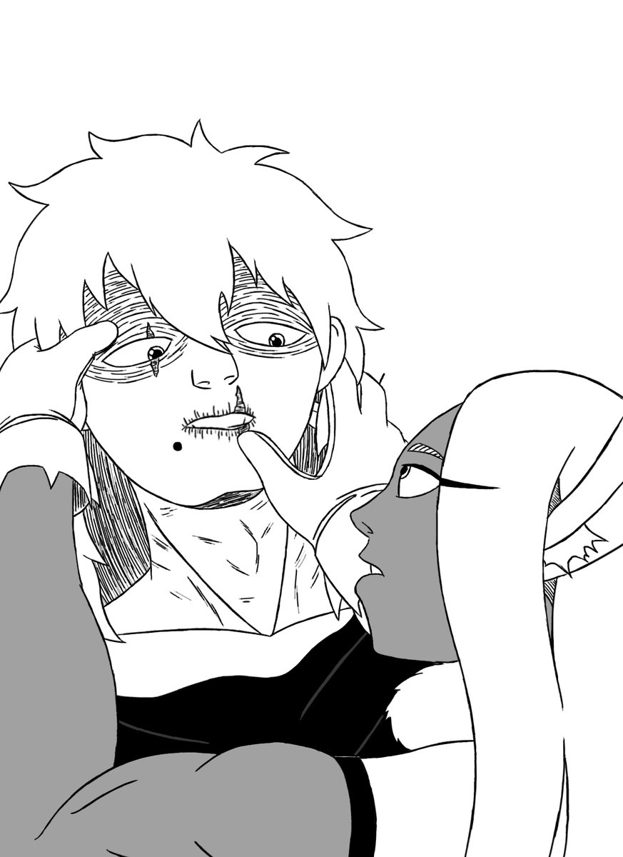 afrodeity23's tweet photo. #dustbunnyweek day 5: scars. Miruko wants to get a closer look at Shigaraki's scars. He's a little intimidated by the initimicy of it, but he still lets her do it. #dustbunny https://t.co/gjBWX5NQ9J