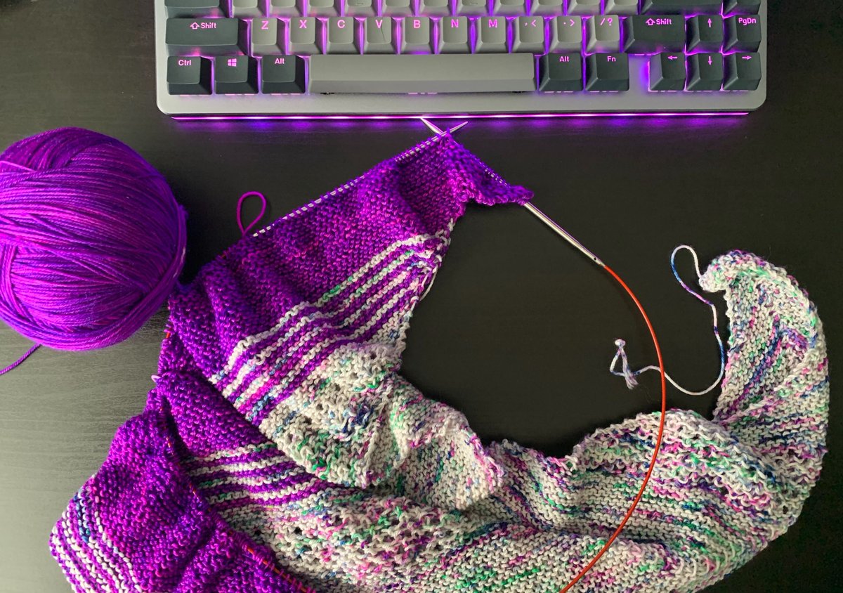 Day 2/100: Sunday, August 9thMore work on the playground. Here's a GIF demo and description in the following tweets:  https://twitter.com/AshleeMBoyer/status/1292534628650287106I also worked on my shawl & started some socks on stream. I'm getting some serious fall vibes from this yarn. #100DaysOfProjects