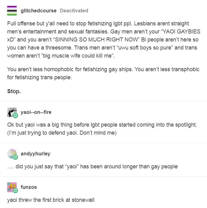 @PendFrog @Drommels_YT She is transparently projecting her own fetishes and aesthetic preferences onto the general public which is incredibly embarrassing.
It is essentially the same mistake made with “yaoi threw the first brick at stonewall”