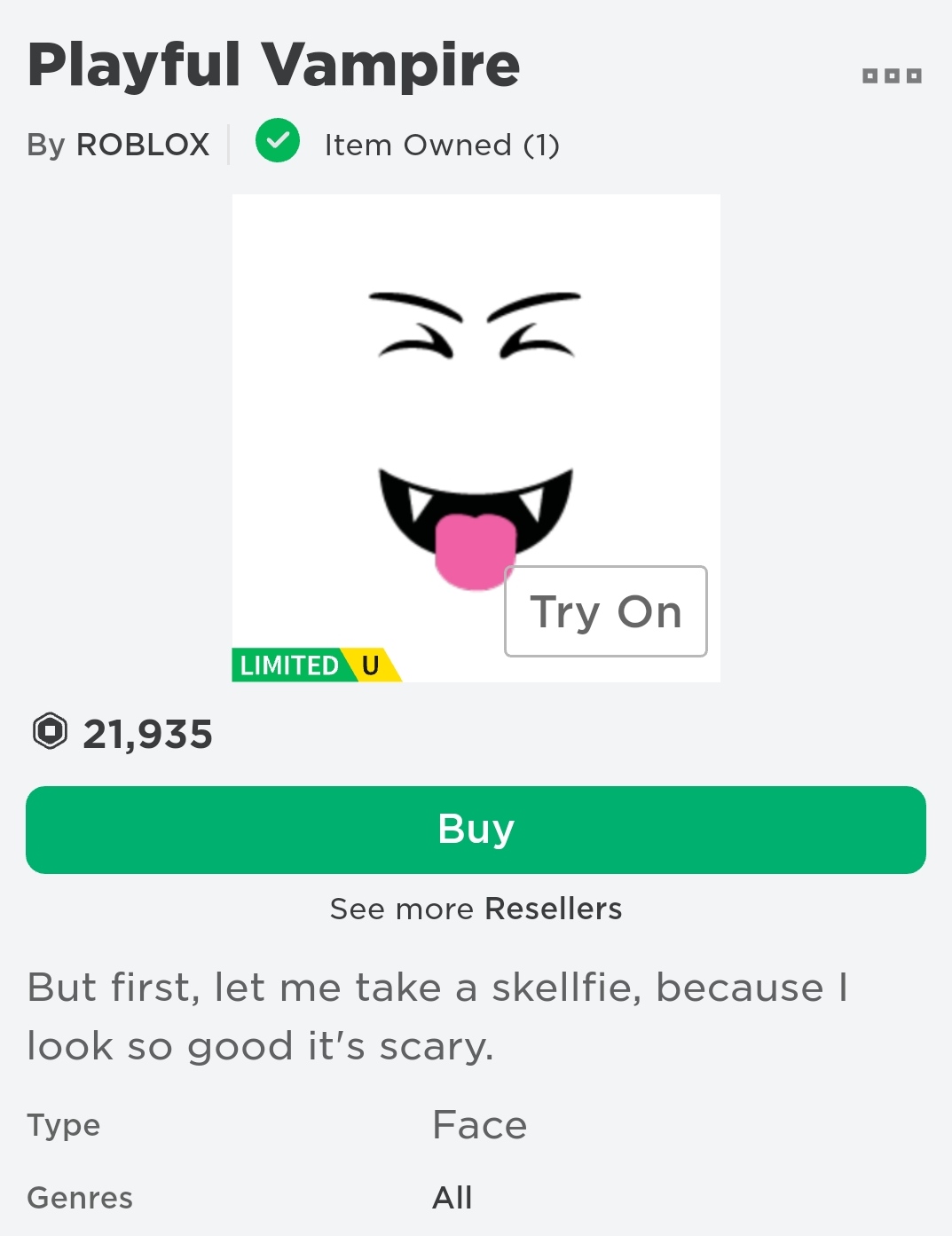 Roblox Limited Playful Vampire READ DESCRIPTION