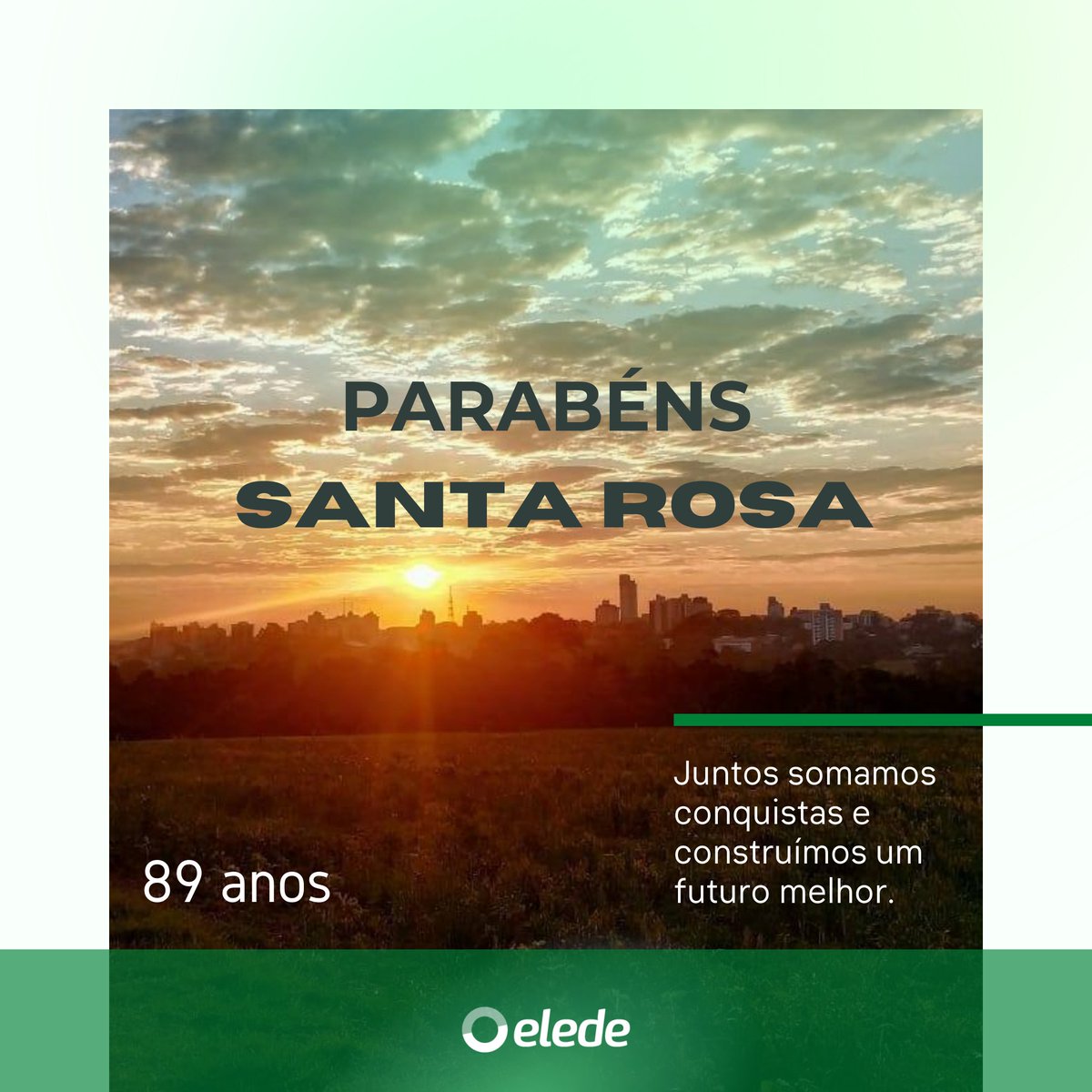 eledemobile's tweet photo. Parabéns Santa Rosa pelos 89 anos! Temos orgulho em fazer parte desta história!😎
#elede #parabénssantarosa #desenvolvimento #tecnologias #santarosa89anos https://t.co/kqIqbYq4Jv