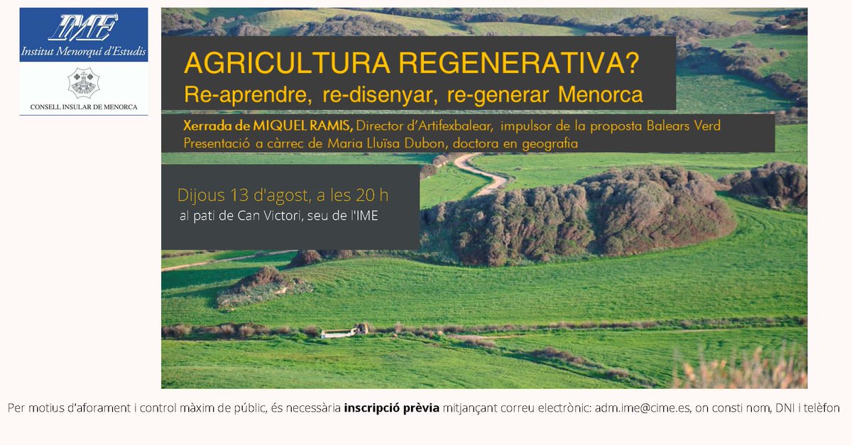 La secció de Ciència i Tècnica de l'<a href="/IMEMenorca/">Institut Menorquí d'Estudis</a> organitzem per aquest dijous una xerrada sobre agricultura regenerativa. Detalls aquí 👇