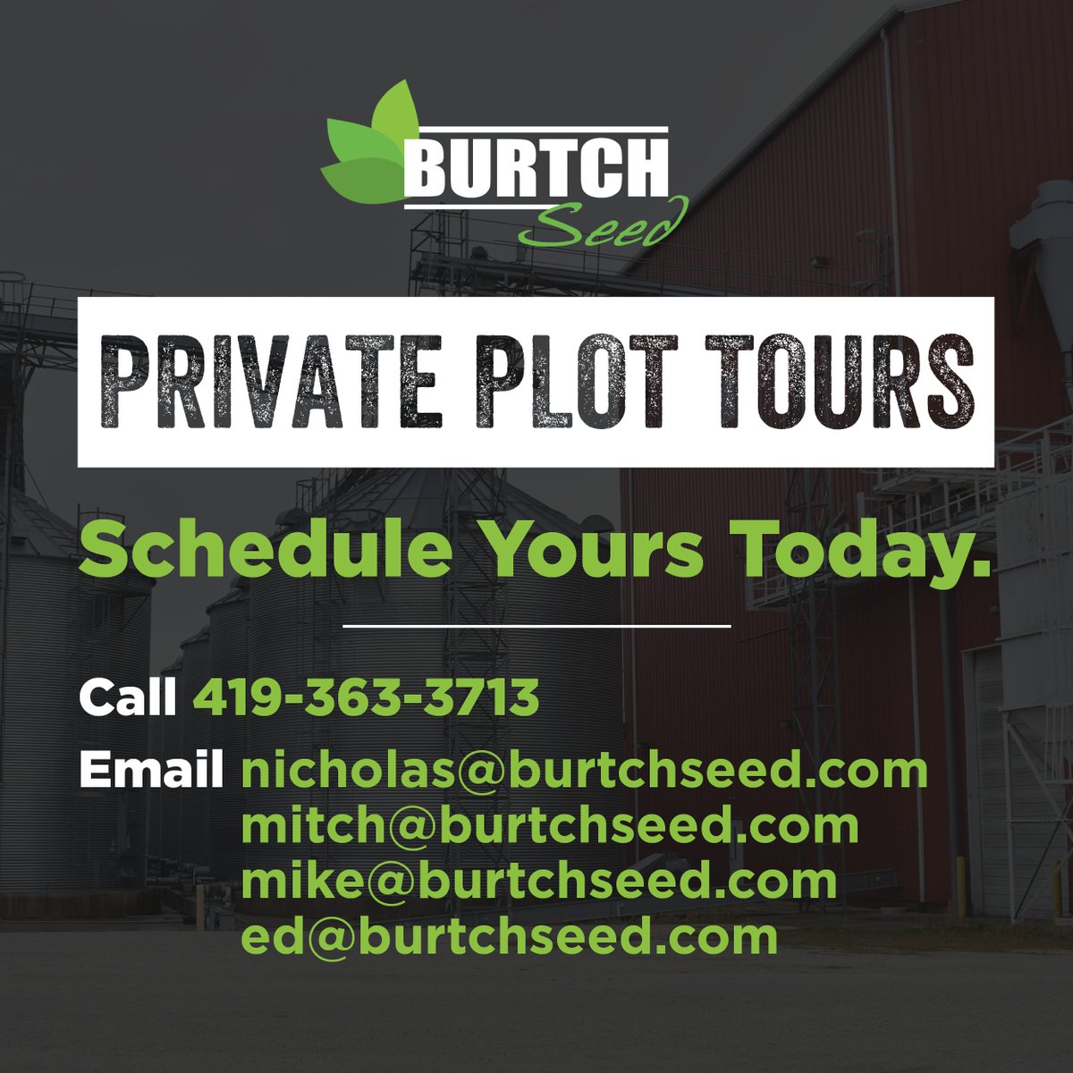 BurtchSeed's tweet photo. Due to COVID-19, this year's plot tours will be by private appointment. 

This means you and your family will receive a PRIVATE plot tour session. ALL private plot tours will be BY APPOINTMENT only. 

To schedule your tour, see details on graphic below.

#BurtchSeed #WeDoSeed https://t.co/bbuLLJVYg1