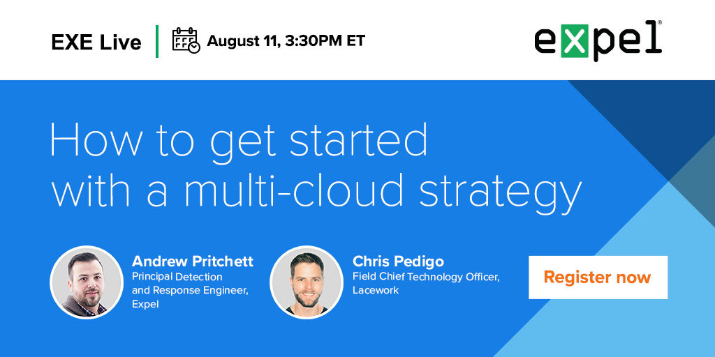 ExpelSecurity's tweet photo. Tomorrow: @blue2blueDrew and @LaceworkInc #CTO @pedigo36 answer all your questions on multi-#cloud #security.

Register now at https://t.co/O7WhVvSjnd. 

Send your #cybersecurity Qs in advance - and join the conversation - here with #EXELive! https://t.co/9qmk3RAK61