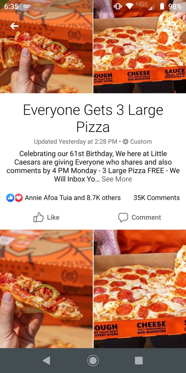 papa_e44's tweet photo. @littlecaesars y'all got someone scamming on Facebook. https://t.co/9G9e7gtAiU